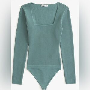 A & F Teal Ribbed Long Sleeve Bodysuit